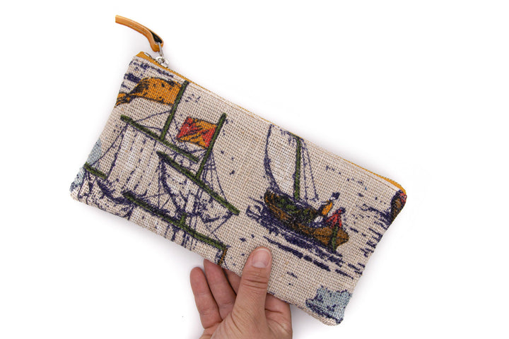 Limited edition Large Valet Pouch from Vintage Fabric#color_morro-bay-sailboats