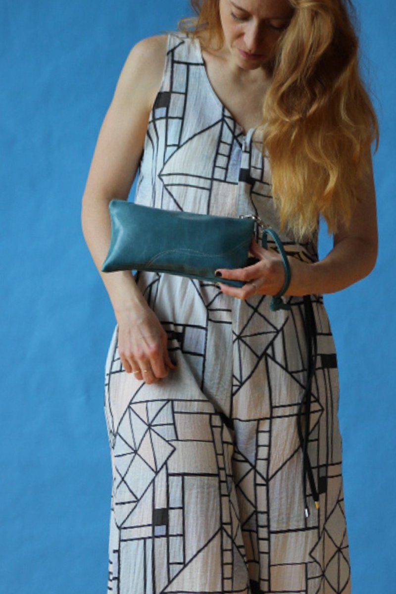 Large Valet Pouch from Glazed Vegan Leather made in the USA#color_teal