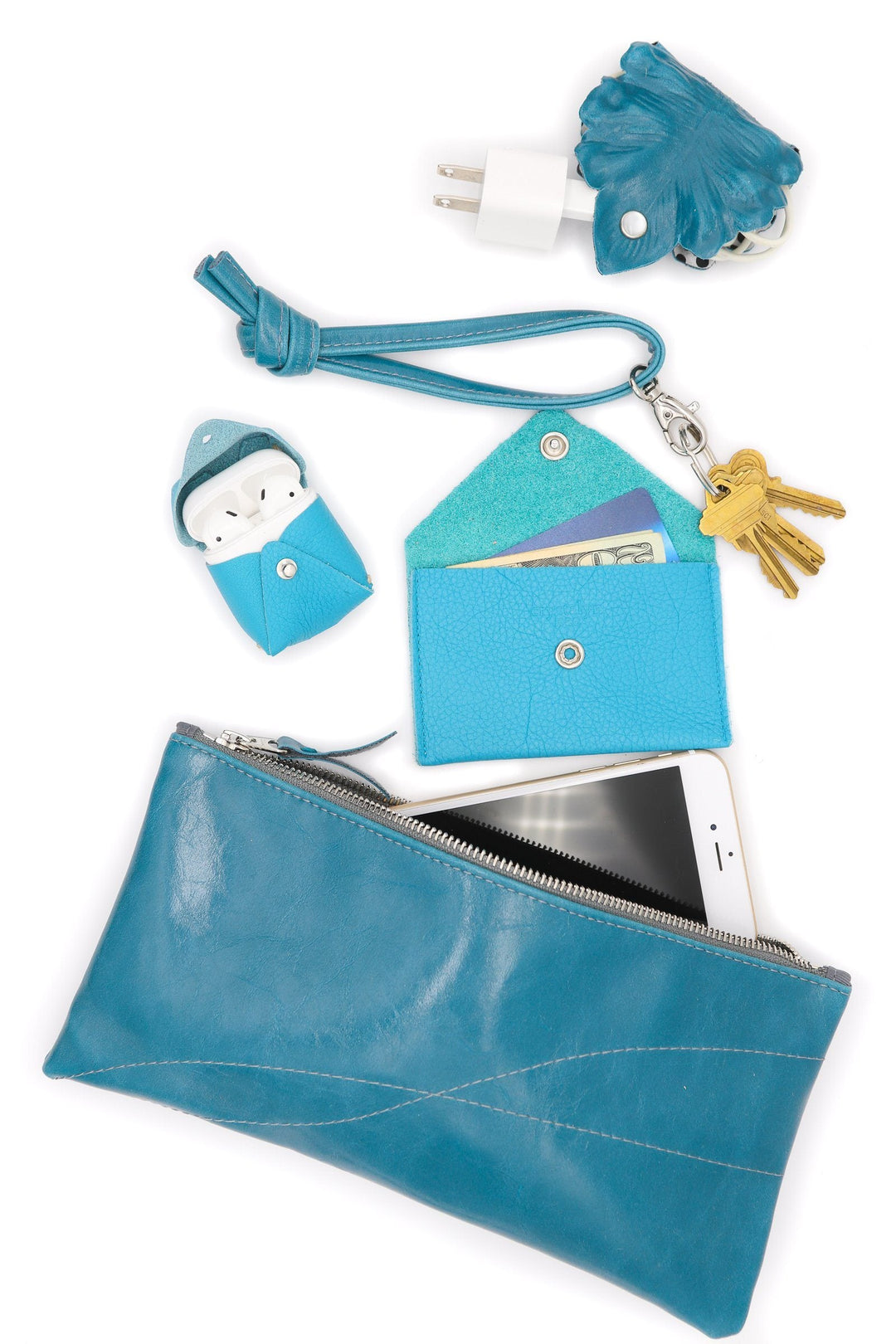 Large Valet Pouch from Glazed Vegan Leather made in the USA#color_teal