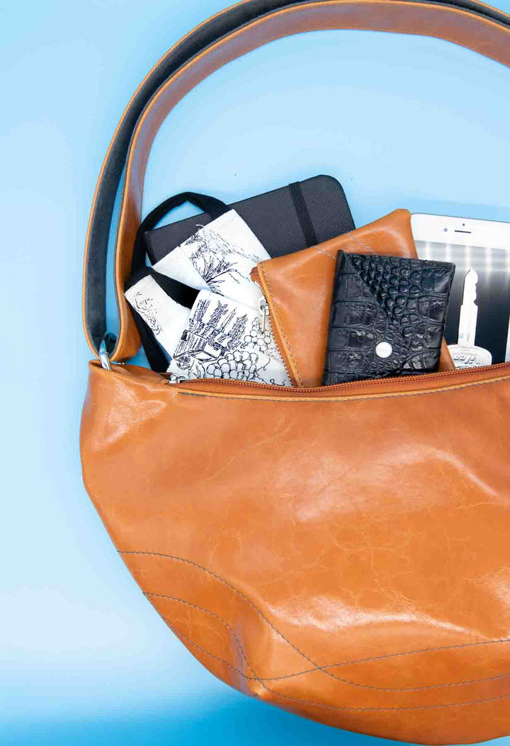 Womens Hobo Purse - Foxtrot Medium Topstitch Hobo Bag - Orange Vegan Leather#color_butterscotch