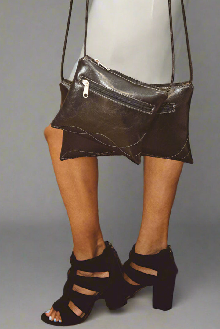 Bossa Nova Medium Crossbody Bag from Glazed Vegan Leather made in USA#color_black