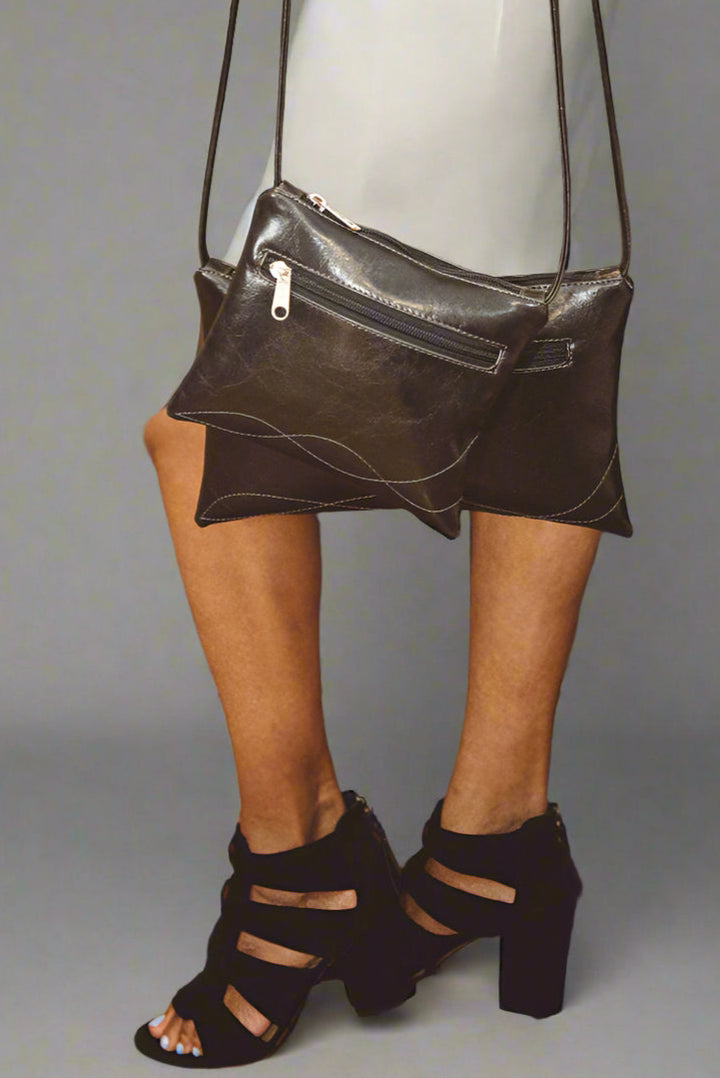 Bossa Nova Medium Crossbody Bag from Glazed Vegan Leather made in USA#color_black