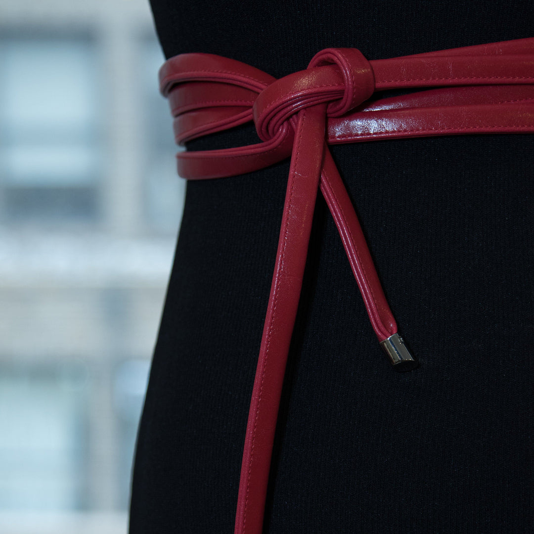 Skinny Wrap Belt- Vegan Leather made in the USA#color_cherry-red