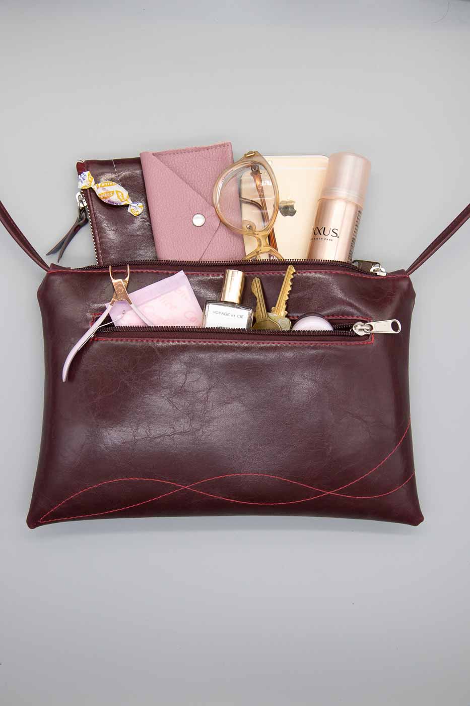 Bossa Nova Medium Crossbody Bag from Glazed Vegan Leather made in USA#color_wine