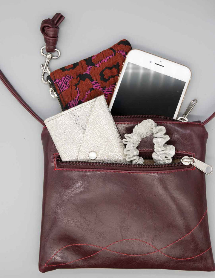 Cha Cha Small Crossbody Bag from Glazed Vegan Leather made in USA#color_wine