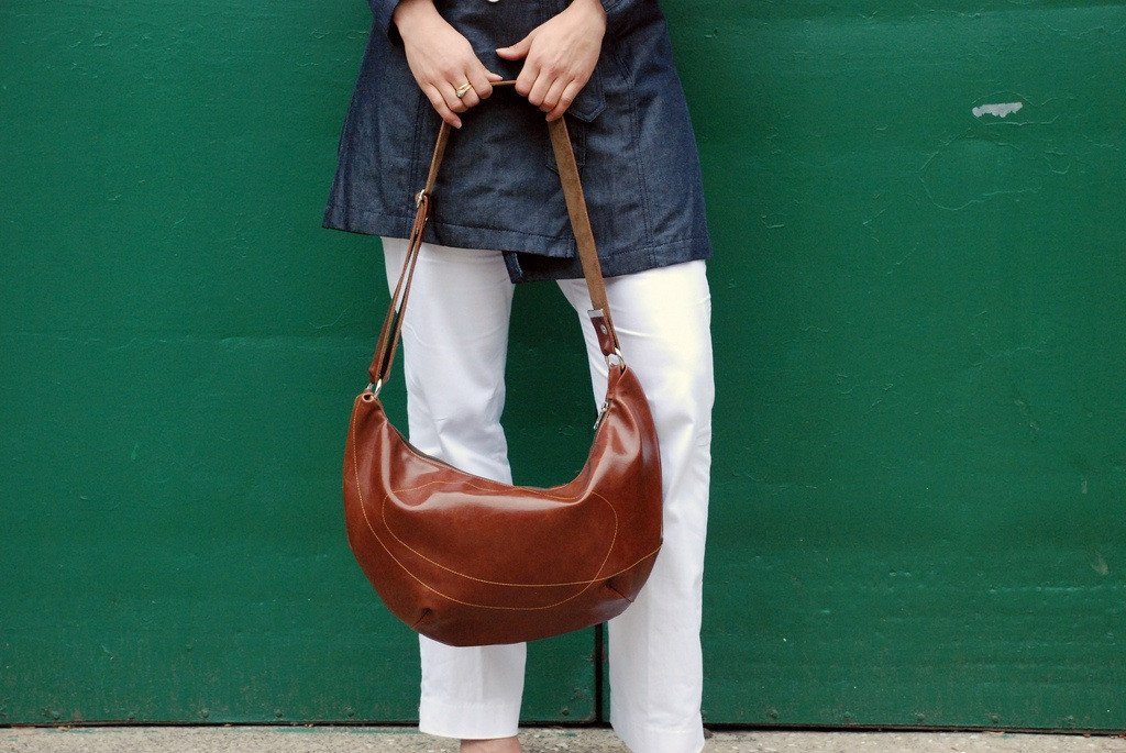 Womens Hobo Purse - Charleston Large Topstitch Hobo - Ale Brown Vegan Leather#color_ale-brown