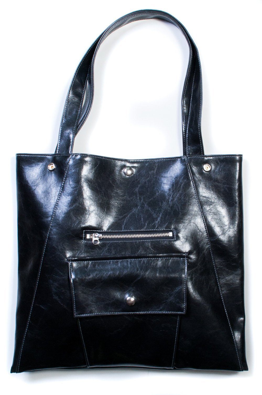 Womens Tote Bag - Metier Tote - Black Vegan Leather#color_black