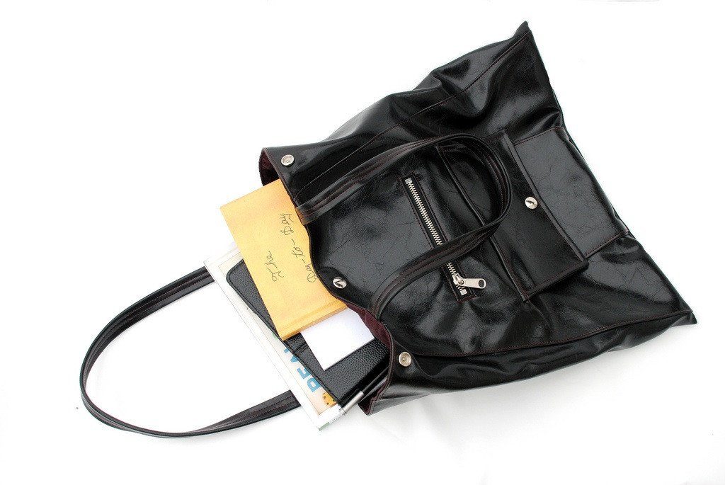 Womens Tote Bag - Metier Tote - Black Vegan Leather#color_black