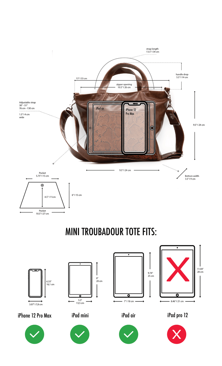 Womens Tote Bag - Mini Troubadour Tote- Black Vegan Leather#color_black